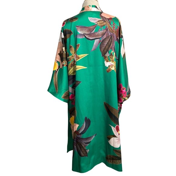 Chicos Tropical Emerald Floral Kimono Wrap L/XL Polyester Womens Lightweight Cov - Picture 4 of 13